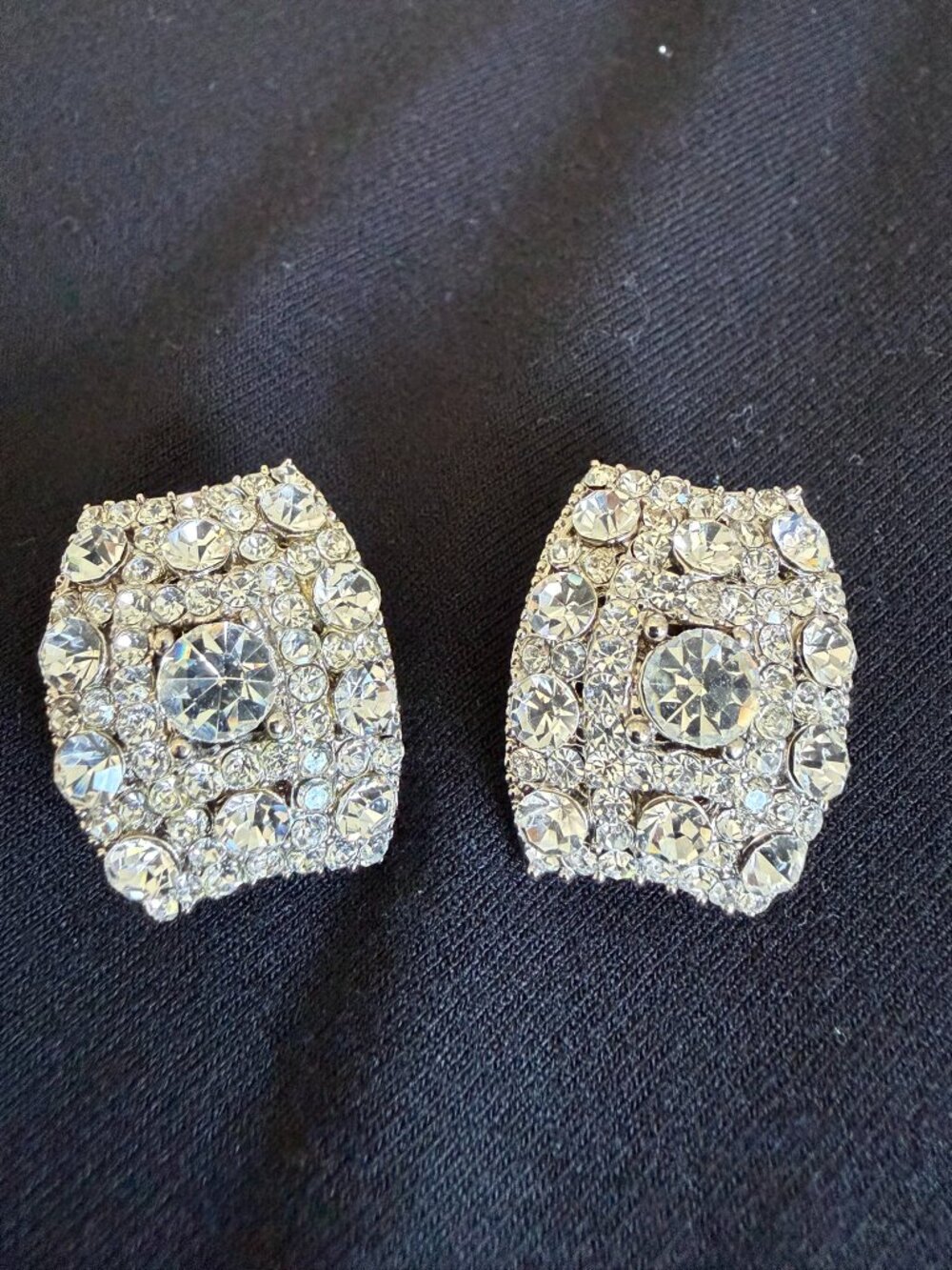 Vintage Sparkly Rhinestone Silver Clip Earrings